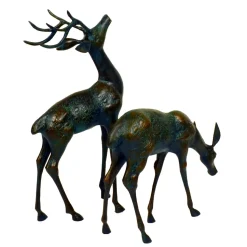 Deer & Doe Bronze Metal Garden Statues