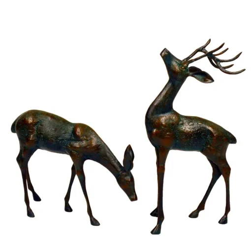 Deer & Doe Bronze Metal Garden Statues
