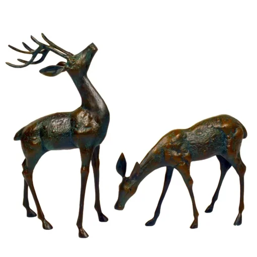 Deer & Doe Bronze Metal Garden Statues