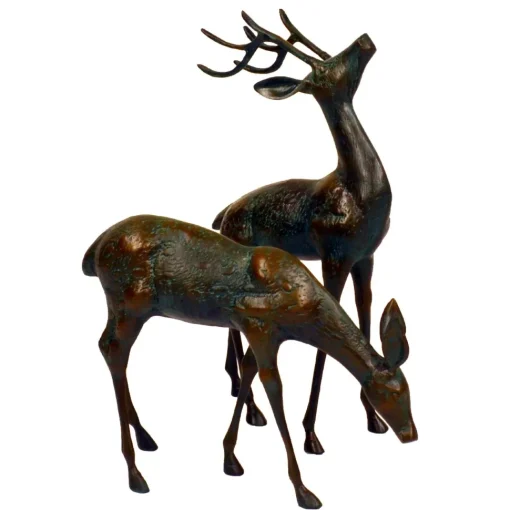 Deer & Doe Bronze Metal Garden Statues