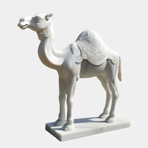 Desert Camel 160cm White Marble Garden Statue v1
