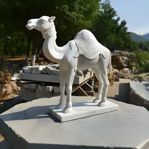 Desert Camel 160cm White Marble Garden Statue v1