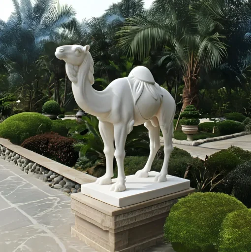 Desert Camel 160cm White Marble Garden Statue v4