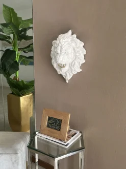 Desert Lion 49cm White Resin Wall Sculpture
