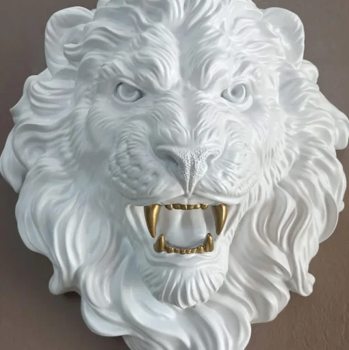 Desert Lion 49cm White Resin Wall Sculpture
