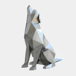 Dog 100cm Silver Geometric Metal Garden Sculpture