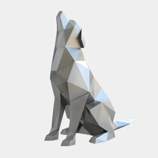 Dog 100cm Silver Geometric Metal Garden Sculpture
