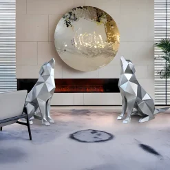 Dog 100cm Silver Geometric Metal Garden Sculpture