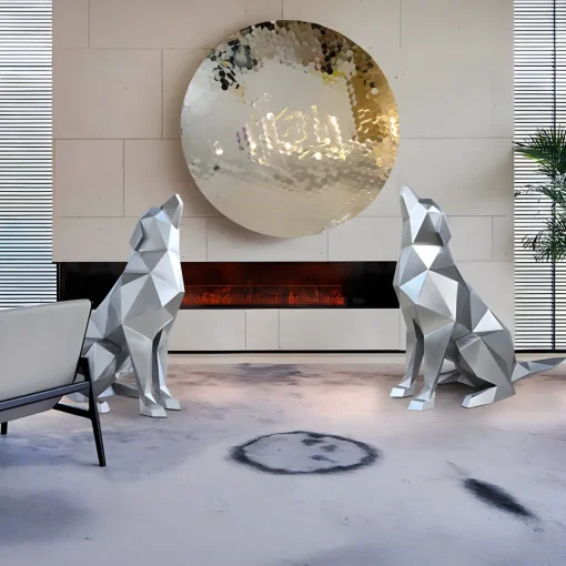 Dog 100cm Silver Geometric Metal Garden Sculpture