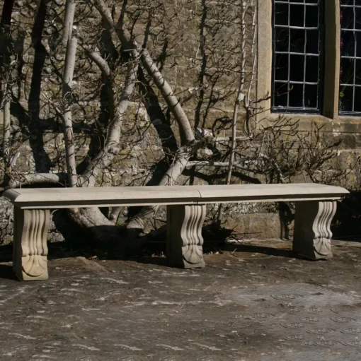 Double Length Ivy Straight Stone Bench - Large Garden Benches
