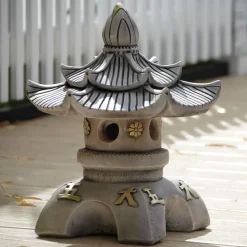 Double Top Japanese Pagoda Stone Garden Ornament
