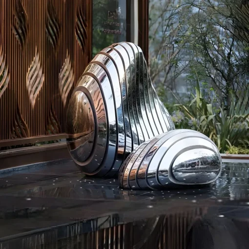 Dynamic Pebbles 95cm Silver Metal Garden Sculptures