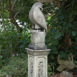 Eagle on Floral Pedestal Modern Stone Garden Statue
