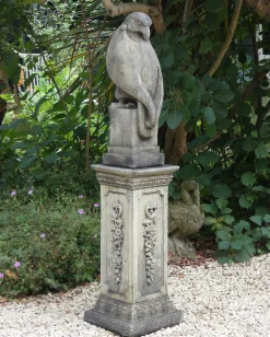 Eagle on Floral Pedestal Modern Stone Garden Statue
