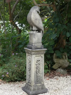 Eagle on Floral Pedestal Modern Stone Garden Statue