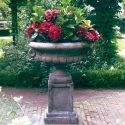 Edwardian Stone Garden Planter on Plain Pedestal