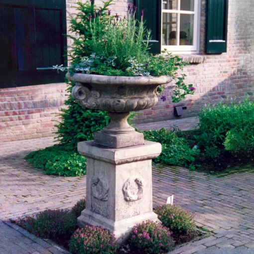 Edwardian Stone Garden Planter on Laurel Pedestal