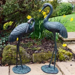 Elegant Cranes Bronze Metal Garden Ornaments
