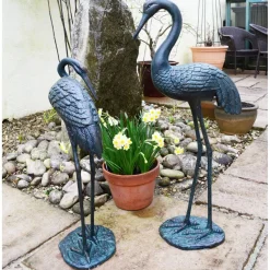 Elegant Cranes Bronze Metal Garden Ornaments