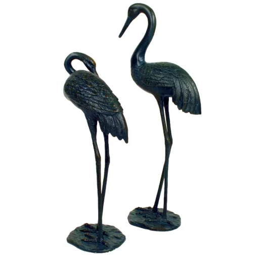 Elegant Cranes Bronze Metal Garden Ornaments