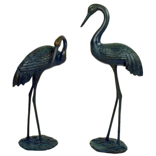 Elegant Cranes Bronze Metal Garden Ornaments