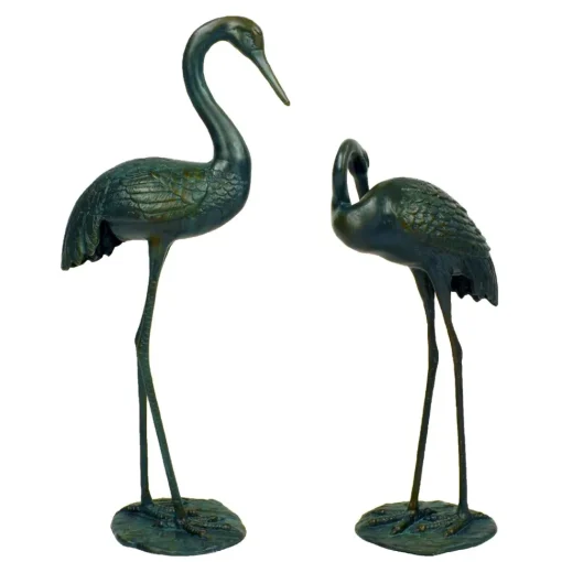 Elegant Cranes Bronze Metal Garden Ornaments