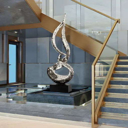 Eternal Flame 173cm Silver Metal Garden Sculpture