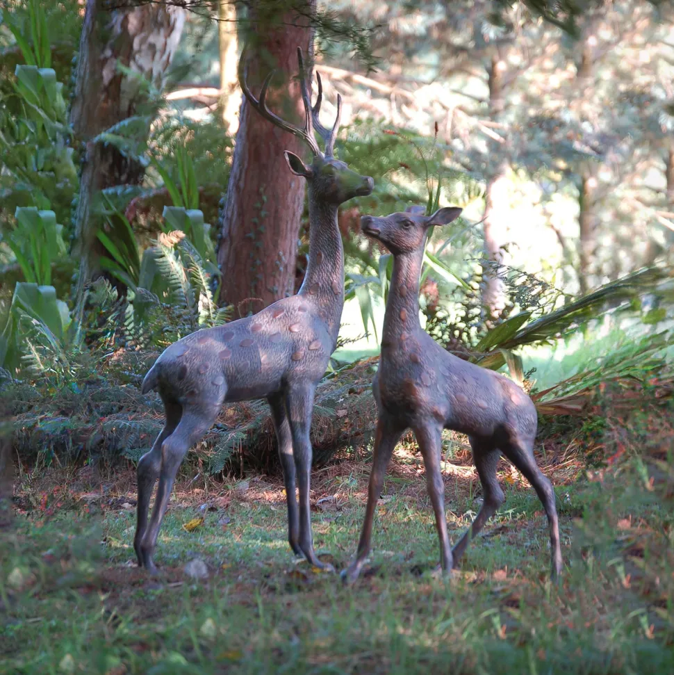 Extra Large Stag & Doe Deer Bronze Garden Statues