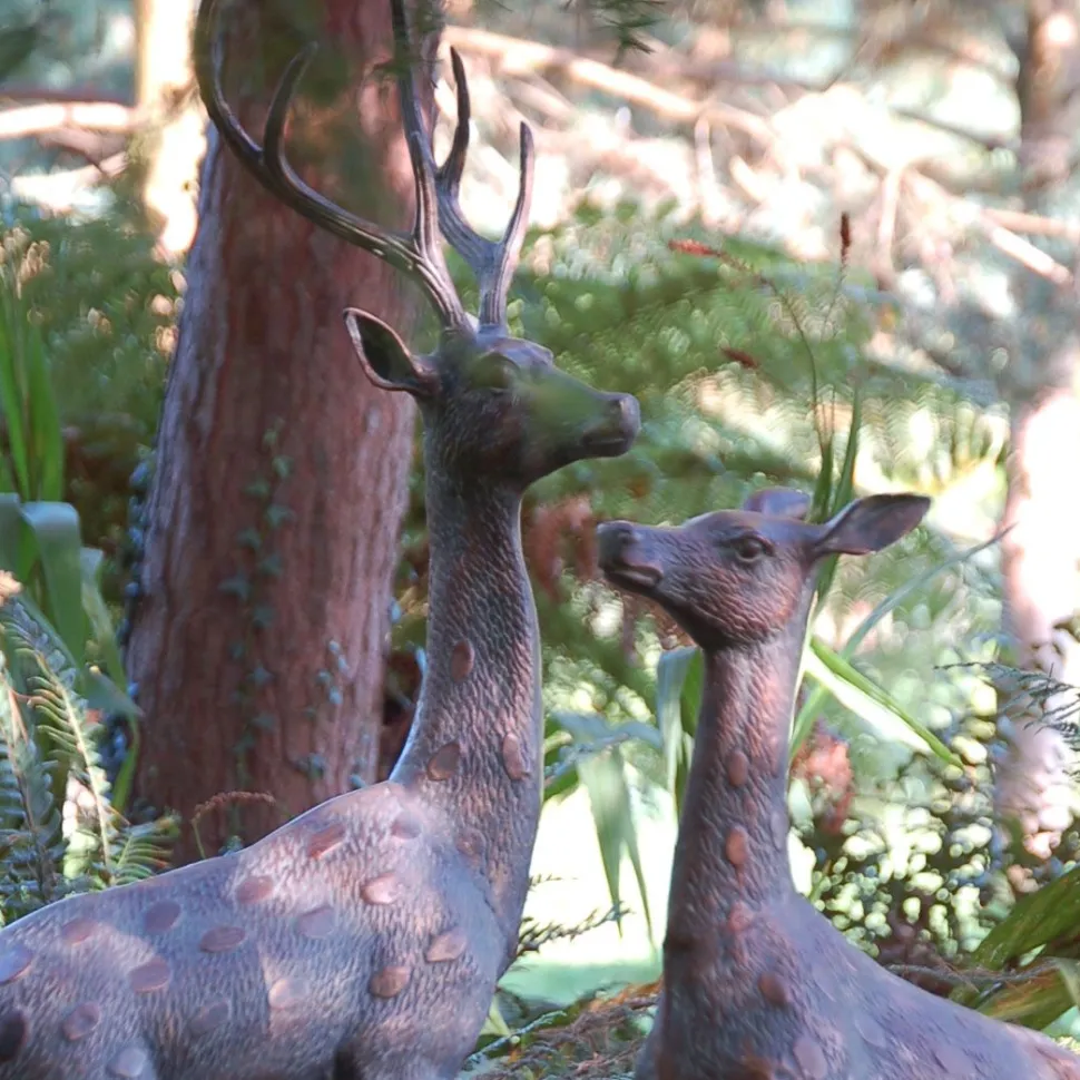 Extra Large Stag & Doe Deer Bronze Garden Statues