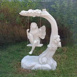 Fairy on Swing 110cm Marble Resin Garden Ornament