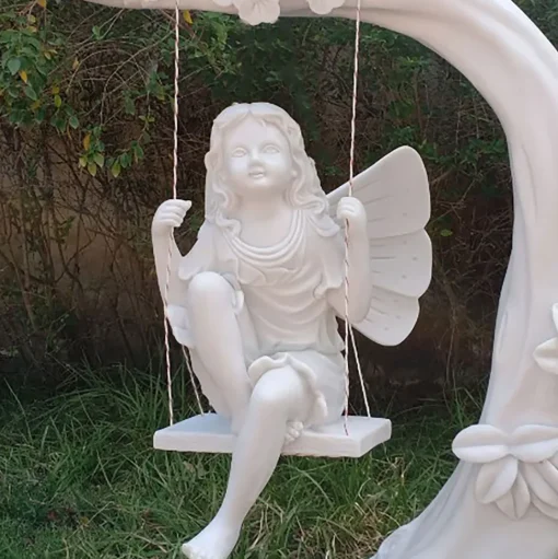 Fairy on Swing 110cm Marble Resin Garden Ornament
