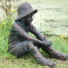 Farmer Boy Bronze Resin Garden Ornament
