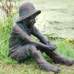 Farmer Boy Bronze Resin Garden Ornament