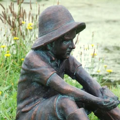 Farmer Boy Bronze Resin Garden Ornament