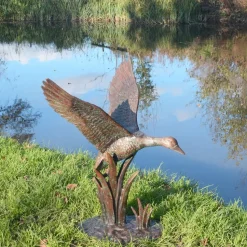 Flying Duck Bronze Metal Garden Ornament
