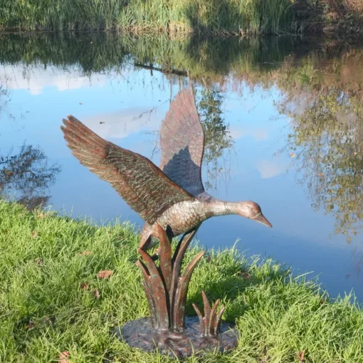 Flying Duck Bronze Metal Garden Ornament