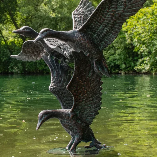 Flying Ducks 82cm Bronze Metal Garden Statue