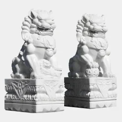 Foo Dogs 120cm White Marble Garden Statues