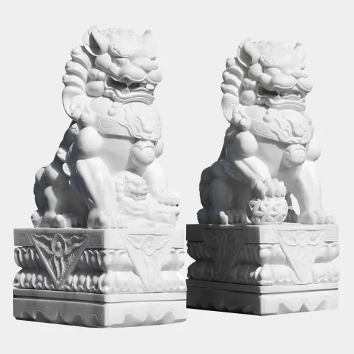 Foo Dogs 120cm White Marble Garden Statues