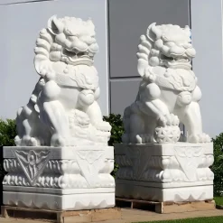 Foo Dogs 120cm White Marble Garden Statues