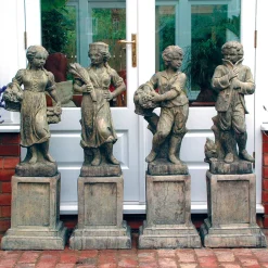 Four Seasons Children Stone Garden Statues on Pedestals