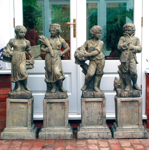 Four Seasons Children Stone Garden Statues on Pedestals