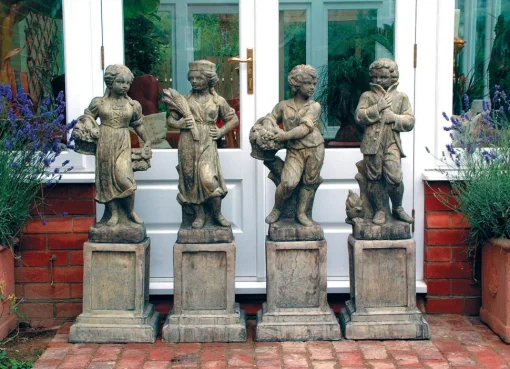 Four Seasons Children Stone Garden Statues on Pedestals