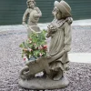 Girl & Barrow Stone Garden Statue