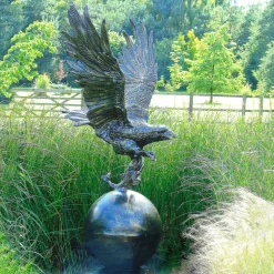 Golden Eagle on Sphere Life-Size Bronze Metal Garden Statue