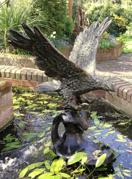 Golden Eagle on Wave Bronze Garden Statue
