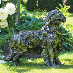 Golden Retriever Dog Bronze Metal Garden Statue