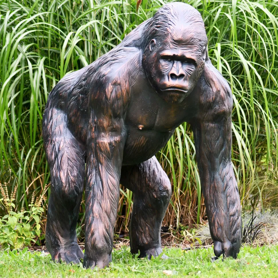 Gorilla Life-Size Bronze Metal Garden Statue