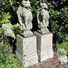 Gothic Griffin & Lion on Pedestal Stone Garden Statues