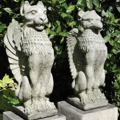 Gothic Griffin & Lion Stone Garden Statues